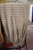 One pair of brown and rust coloured linen curtains approx drop 226cm