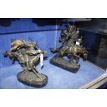 A pair of modern bronze figures of warriors on horseback, 27cm and 37cm high approx. (2)