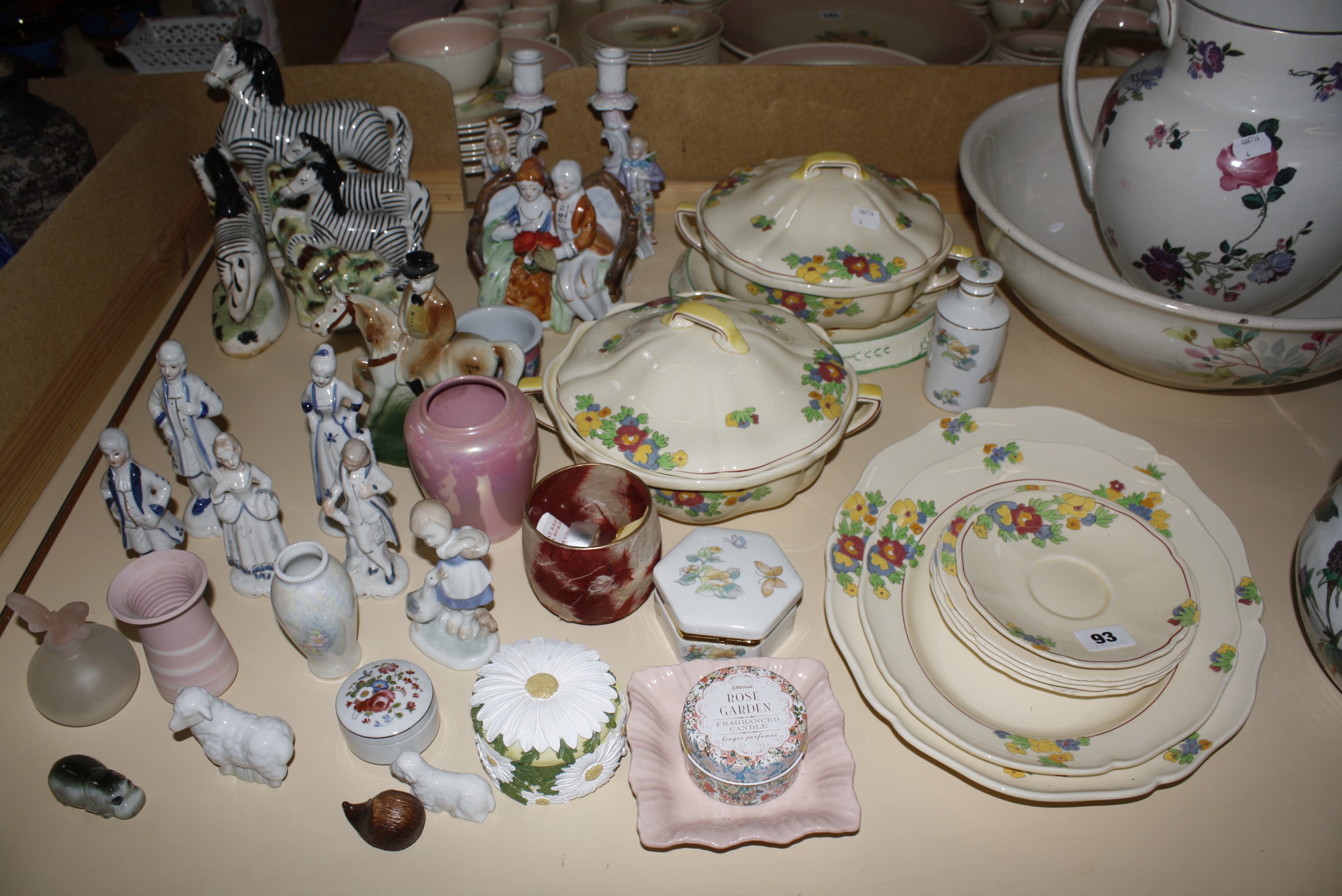 A quantity of decorative ceramics and glassware to include Wedgwood majolica leaf moulded plates,