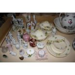 A quantity of decorative ceramics and glassware to include Wedgwood majolica leaf moulded plates,