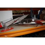 A Sealite radio sailing boat, a model Catamaran, a model boat and a model ship of the J. L. Hanna,