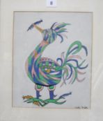 Odette Spier (20th Century) 'Rainbow Cock' Gouache Signed lower right 30cm x 24cm