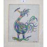 Odette Spier (20th Century) 'Rainbow Cock' Gouache Signed lower right 30cm x 24cm