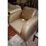 A leather upholstered armchair