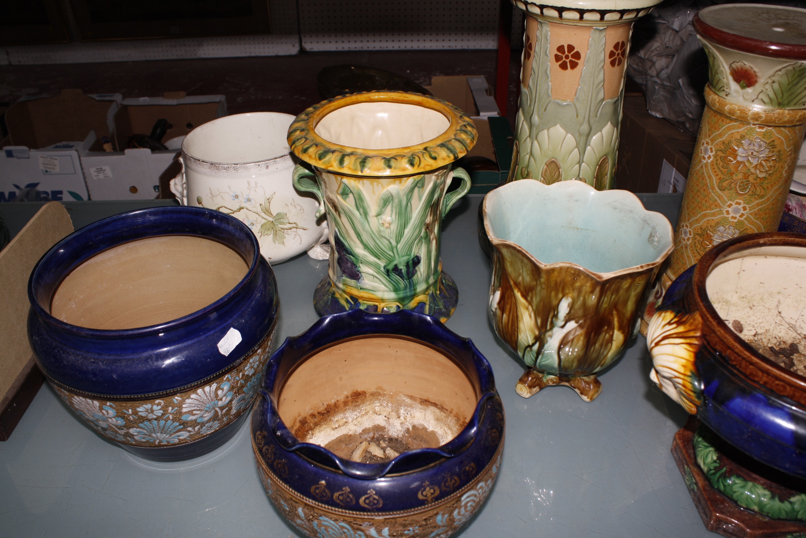 Two Royal Doulton jardinières, other Majolica jardinières and two stands - Image 2 of 2