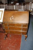 A reproduction mahogany bureau, mahogany sofa table and a painted corner cupboard (3).