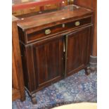 A Regency rosewood and brass inlaid side cabinet with a frieze drawer and cupboard below 89cm