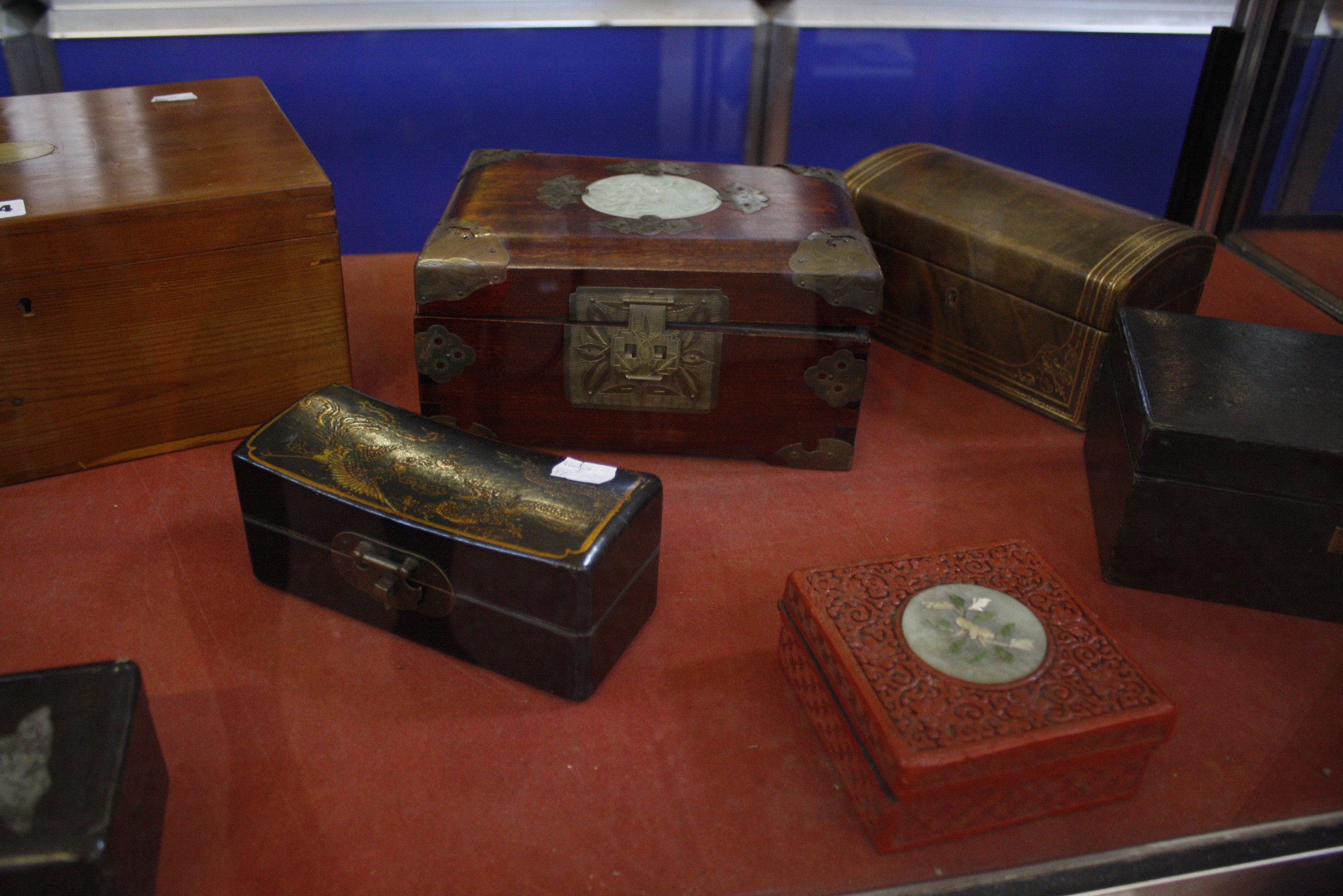 A 20th Century fruitwood work box, a collection of jewellery boxes and Oriental boxes - Image 3 of 3