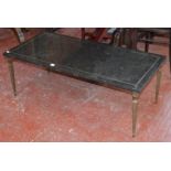 A brass and mottled black marble mounted coffee table 42cm high, 113cm wide plus a William IV