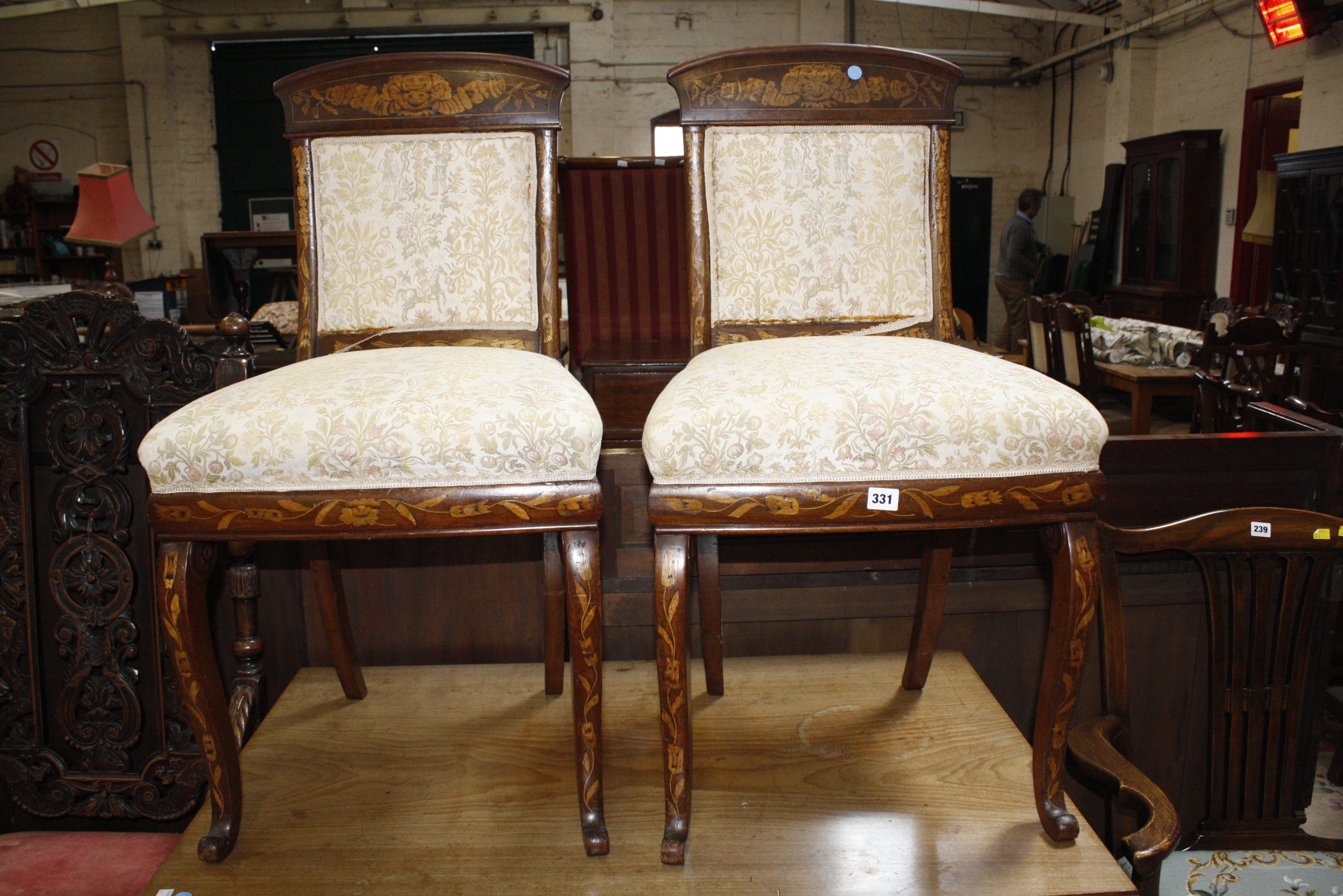 A pair of Dutch marquetry chairs