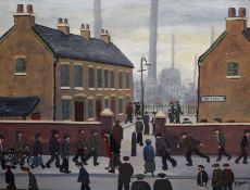 P. J. Norman (b. 1960)  Industrial town, street scene 'Chip Lane' Oil on canvas Signed lower