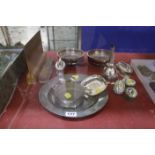 A quantity of silver and silver plate to include a mid 20th Century silver pierced coaster with