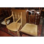 An 18th century chair & an Edwardian carved chair, and a beech chair