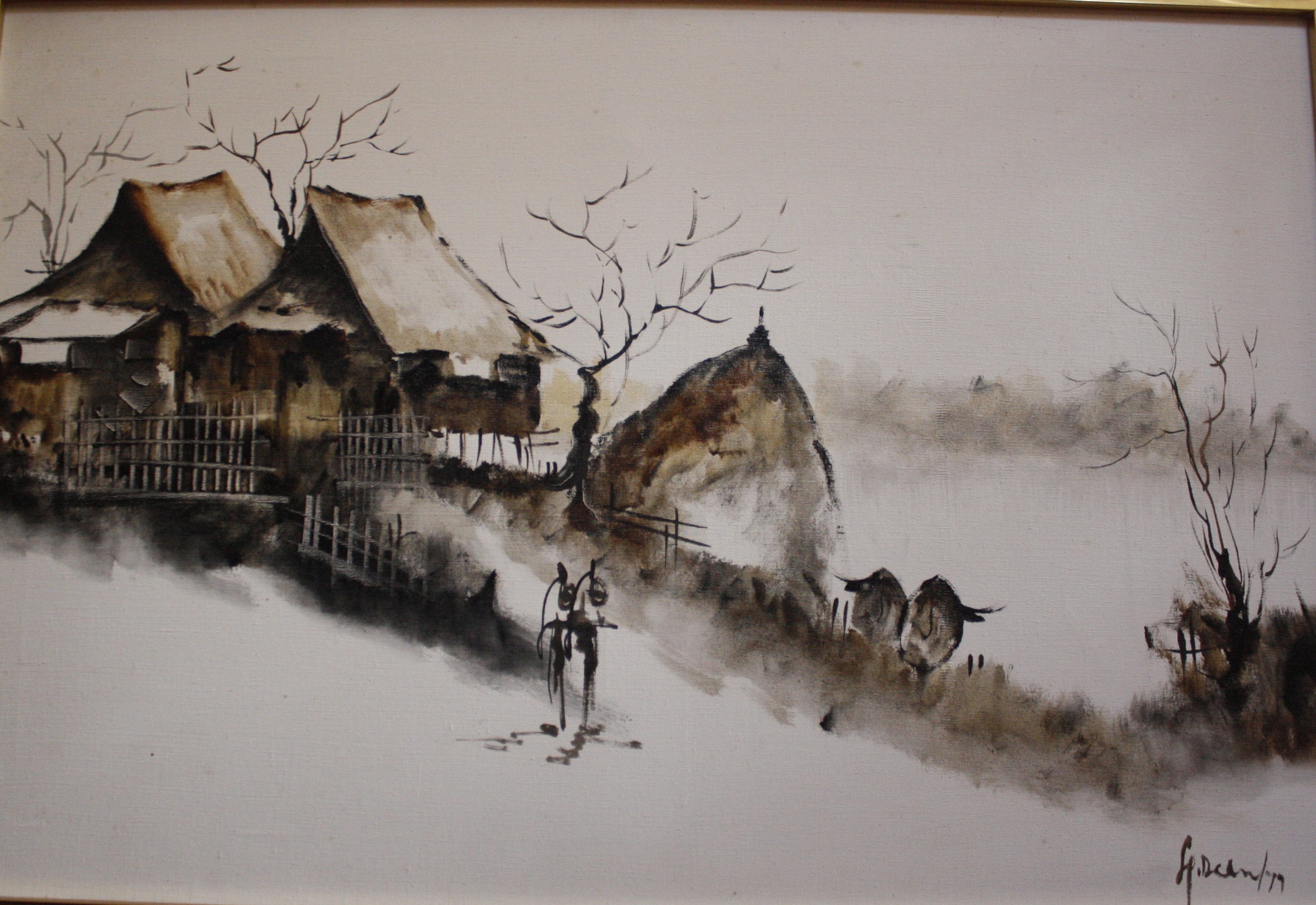 Philippine (20th Century School) Village in landscape Oil on canvas Signed indistinctly lower