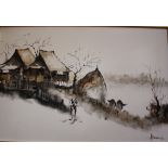 Philippine (20th Century School) Village in landscape Oil on canvas Signed indistinctly lower