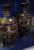 A pair of Chinese cloisonné vases, baluster shaped, dark blue ground, floral decorated, 61cms