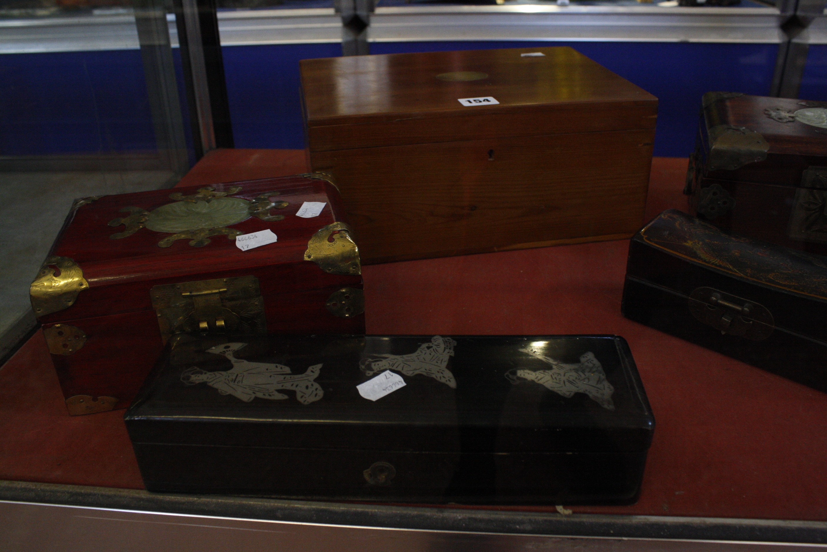 A 20th Century fruitwood work box, a collection of jewellery boxes and Oriental boxes - Image 2 of 3