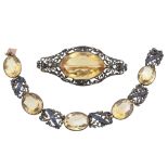 A citrine and diamond brooch and a similar bracelet  A citrine and diamond brooch and a similar