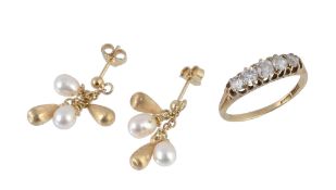 A pair of 18 carat gold and cultured pearl ear pendents by Links of London  A pair of 18 carat