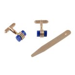 A pair of 9 carat gold and lapis lazuli cufflinks  A pair of 9 carat gold and lapis lazuli