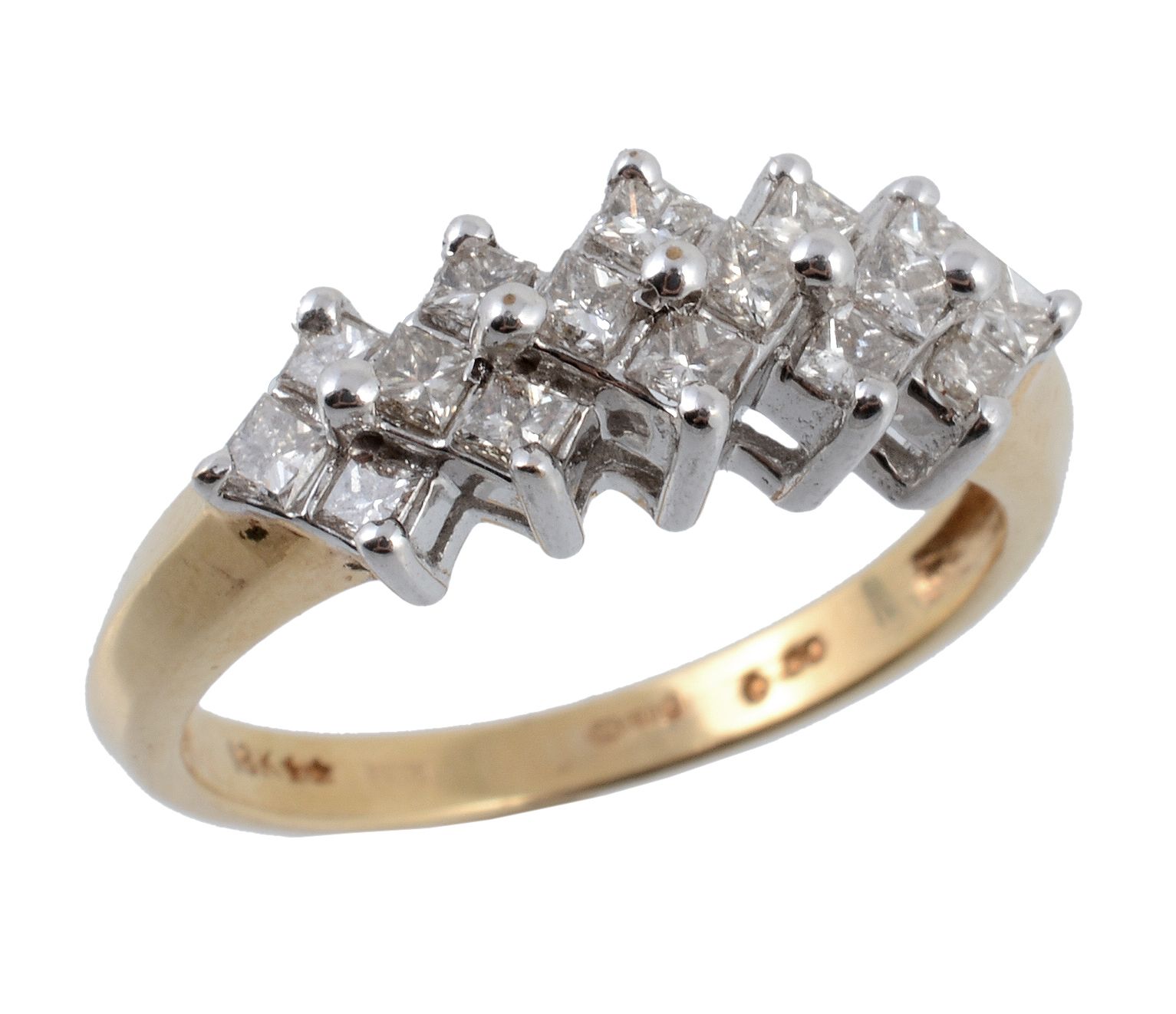 A diamond dress ring, set with sixteen princess cut diamonds to a stepped...  A diamond dress ring,