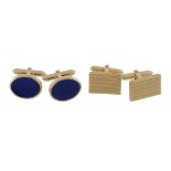 A pair of gold coloured cufflinks, the rectangular ridged panels with t bar...  A pair of gold