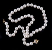 A cultured pearl necklace, composed of uniform cultured pearls  A cultured pearl necklace,