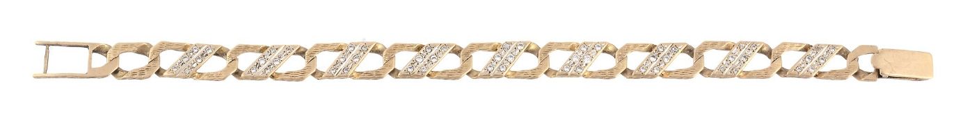 A diamond set bracelet, the textured fancy links with eight cut diamond accents  A diamond set
