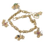 An Italian gem set charm bracelet by Sabbadini  An Italian gem set charm bracelet by Sabbadini,