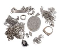 An oval silver locket; together with various necklaces, pendants and other items  An oval silver
