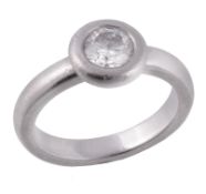 A platinum and diamond ring, the brilliant cut diamond, estimated to weigh 0  A platinum and diamond