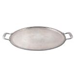 A French electroplated twin handled oval tray by Christofle, stamped marks  A French electroplated