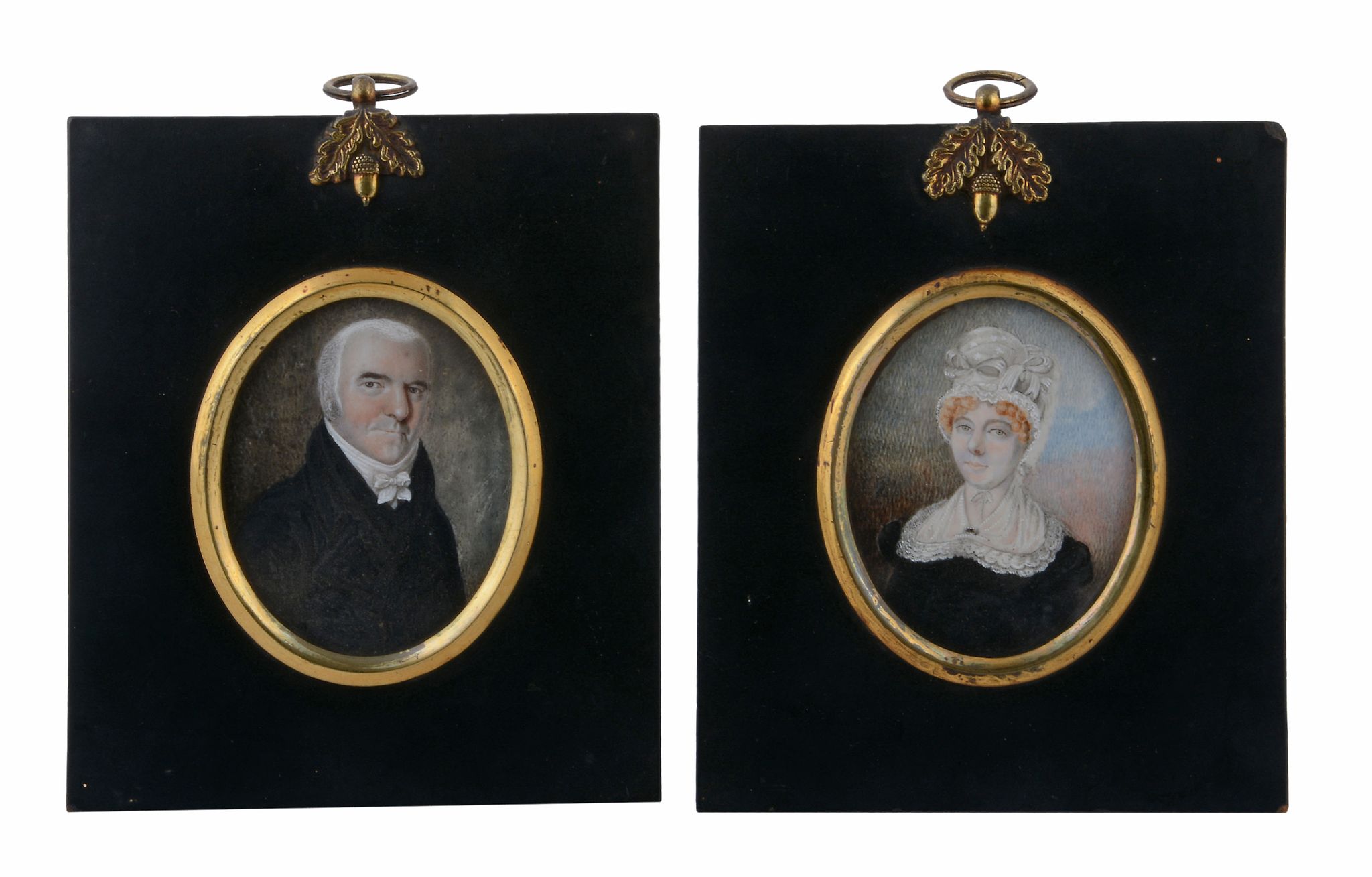 English school Portrait of a gentleman; Portrait of a lady wearing a white...  English school (circa