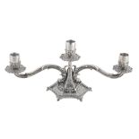 An Italian silver coloured low two branch three light candelabrum by Ditta A  An Italian silver