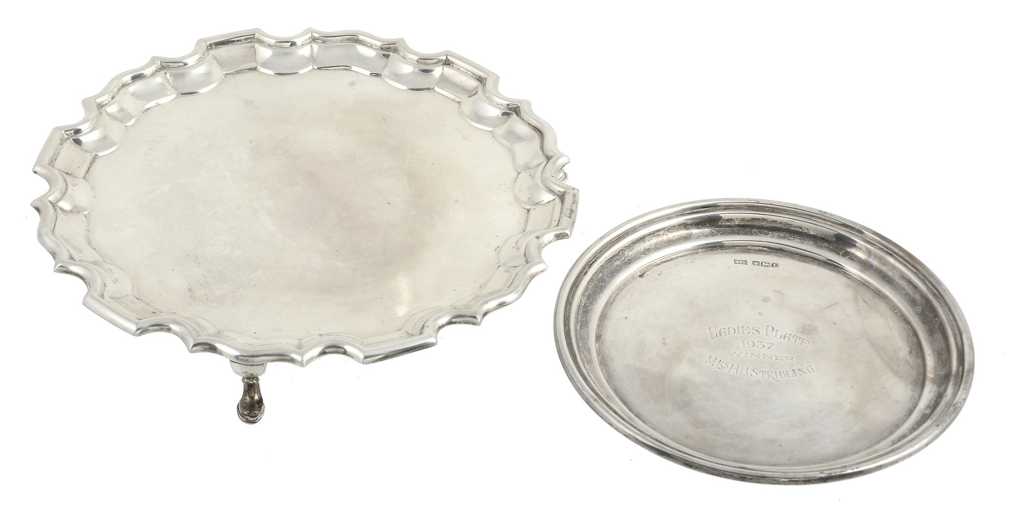 A silver shaped circular salver, maker's mark CA, London 1937  A silver shaped circular salver,