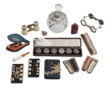 A collection of objects, including: a Victorian silver mounted cut glass...  A collection of