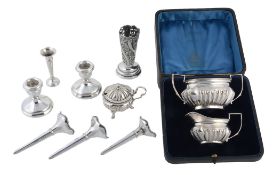 A collection of silver items, to include: a cased late Victorian oblong...  A collection of silver