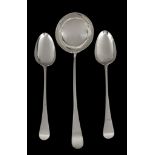 A pair of silver old English pattern gravy spoons by George Smith III &...  A pair of silver old