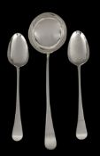 A pair of silver old English pattern gravy spoons by George Smith III &...  A pair of silver old