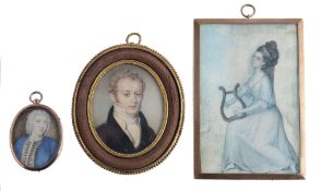 Three portrait miniatures, comprising: English school  Three portrait miniatures,   comprising: