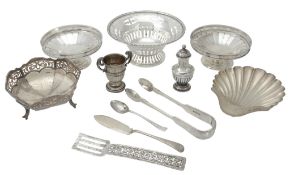 A collection of silver items, to include: a pair of silver sweetmeat dishes...  A collection of