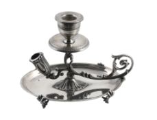 An Italian silver coloured oval chamber candlestick, post 1968,  An Italian silver coloured oval