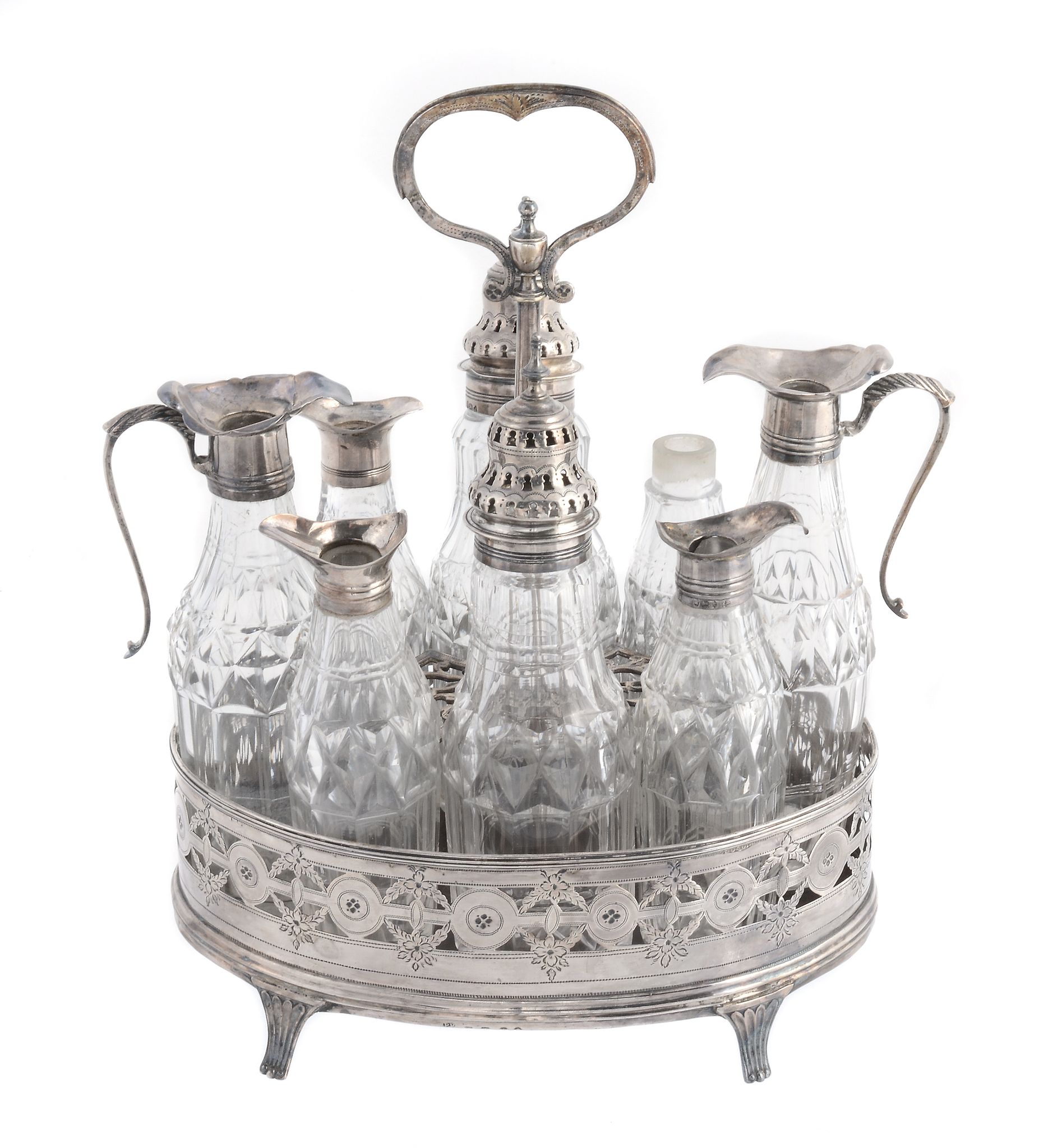 A George III silver cruet stand by Peter & Ann Bateman, London 1794  A George III silver cruet stand