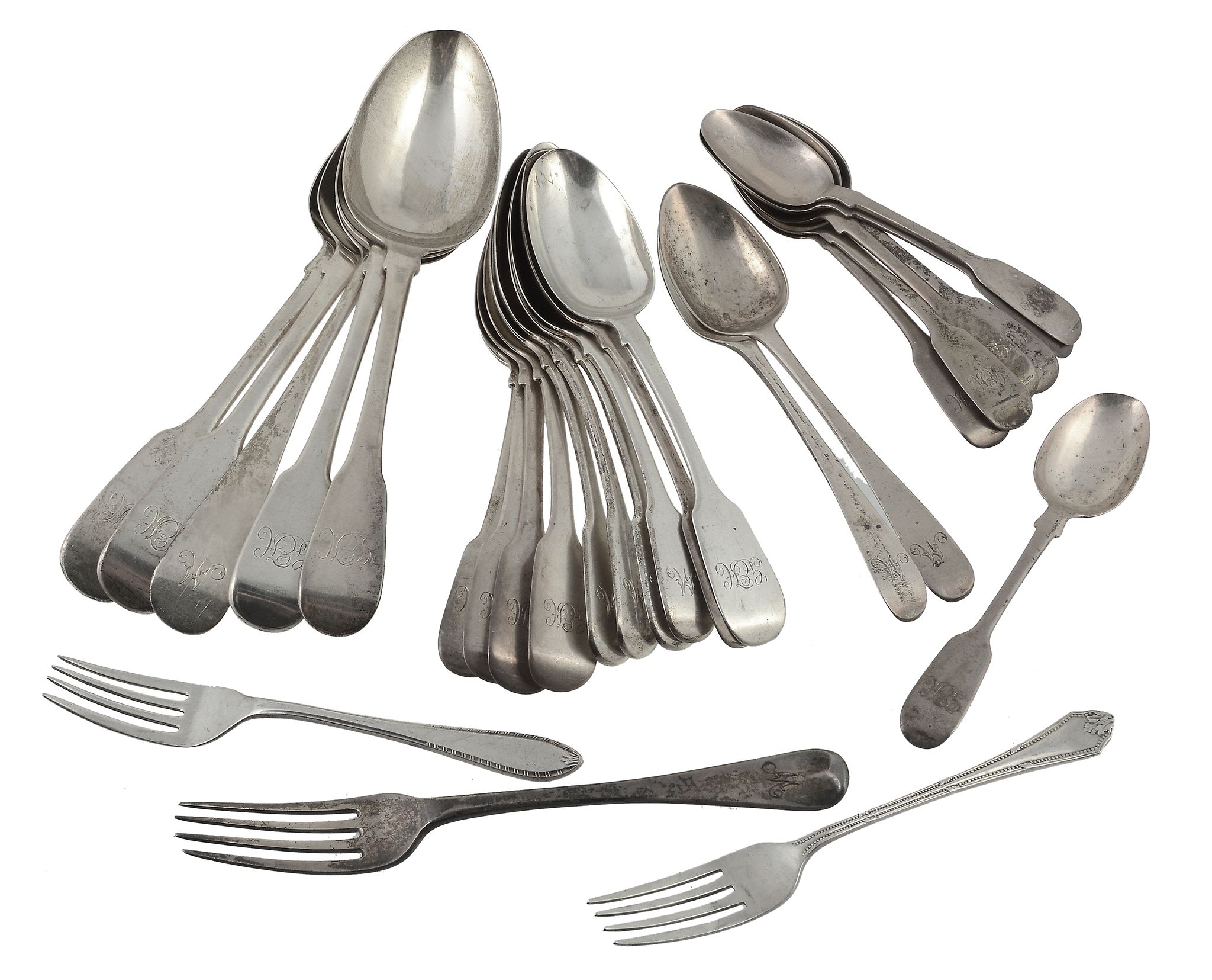 A quantity of silver flatware, to include  A quantity of silver flatware,   to include: two