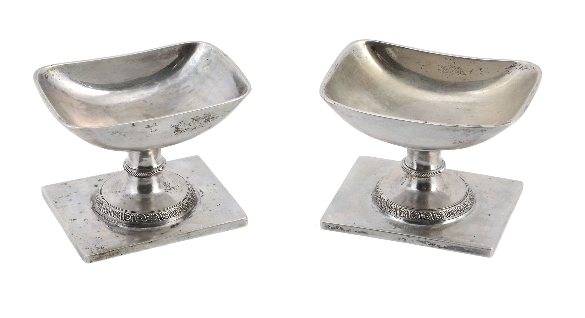 A pair of mid 19th century Austrian Empire rectangular pedestal salts, maker  A pair of mid 19th