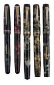 Mabie Todd & Co., Swan Leverless, a marbled fountain pen, with triple cap bands  Mabie Todd  &  Co.,