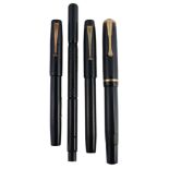 Four vintage fountain pens, including: Osmia, a black fountain pen  Four vintage fountain pens,
