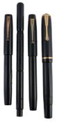 Four vintage fountain pens, including: Osmia, a black fountain pen  Four vintage fountain pens,