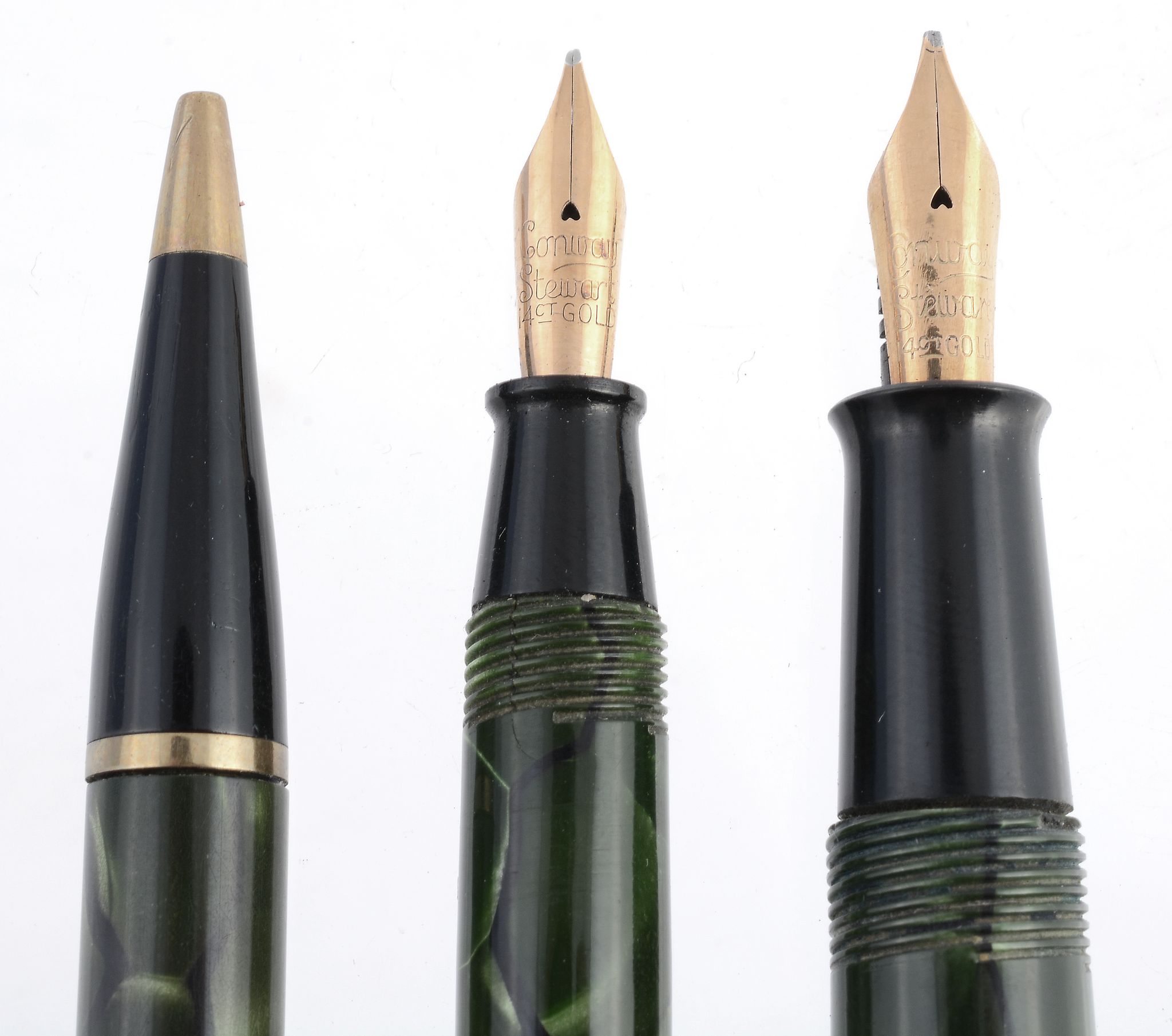 Conway Stewart, 45, a green marbled fountain pen, the nib stamped 14ct  Conway Stewart, 45, a - Image 2 of 2