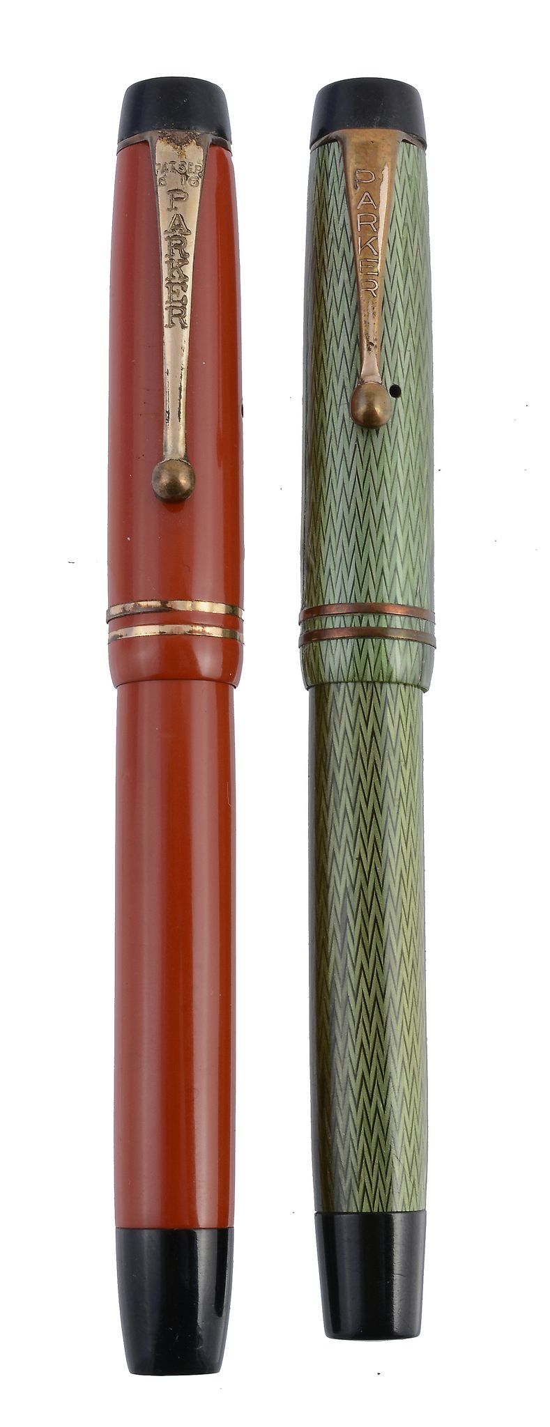 Parker, a Streamlined Junior Duofold, circa 1935, with red cap and barrel  Parker, a Streamlined